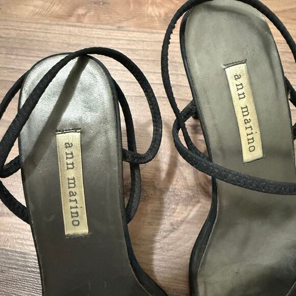 Ann Marino Y2K Black Fabric Square Strappy Sandal Heels Open Toe Kitten Mule 7.5 - Picture 5 of 8